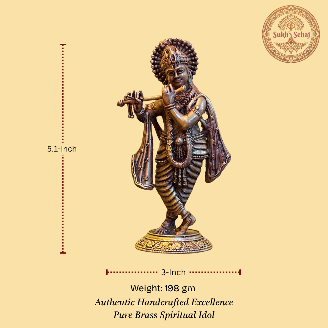 Shree Krishna Murti | Brass Murti | Handcrafted, Antique Yellow Finish, 5.1 Inch, for Home Temple, Decor, Pooja Ritual and Gifting - Image 5