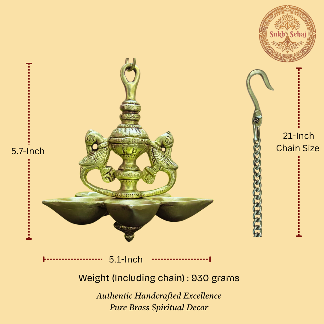 Mayur Diya (Hanging)/Peacock Diya Hanging, Deepak, Brass, Handcrafted, Antique Finish, 12 Inch, Oil Lamp Home Temple, Decor, Pooja Ritual and Gifting - Image 5