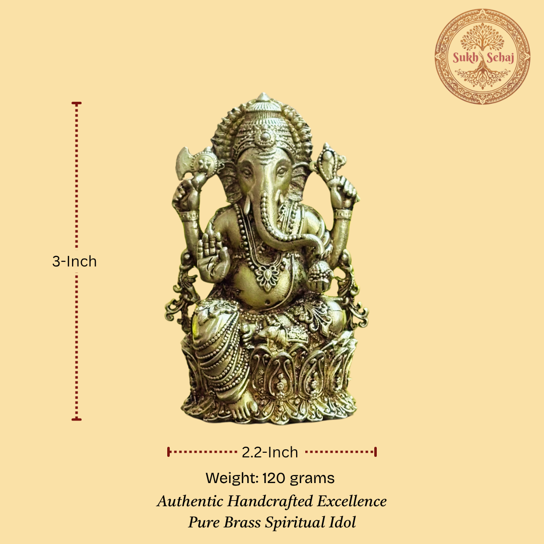 Shree Ganesha Murti | Ganapati Idol | Brass Murti | Handcrafted, Antique Yellow Finish, 3.0 Inch, for Home Temple, Decor, Pooja Ritual and Gifting - Image 5