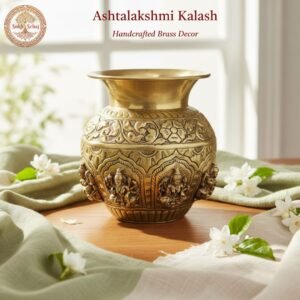 Ashtalakshmi Kalash, Brass, Handcrafted, Antique Yellow Finish, 5.0 Inch, Pooja Vessel for Home Decor, Pooja Ritual and Gifting