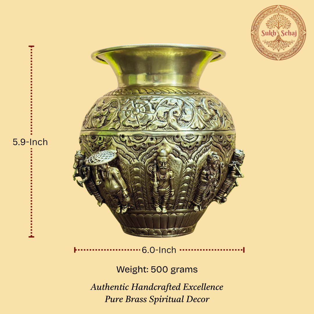 Dashavatar Kalash, Brass, Handcrafted, Antique Yellow Finish, 5.9 Inch, Pooja Vessel for Home Decor, Pooja Ritual and Gifting - Image 5