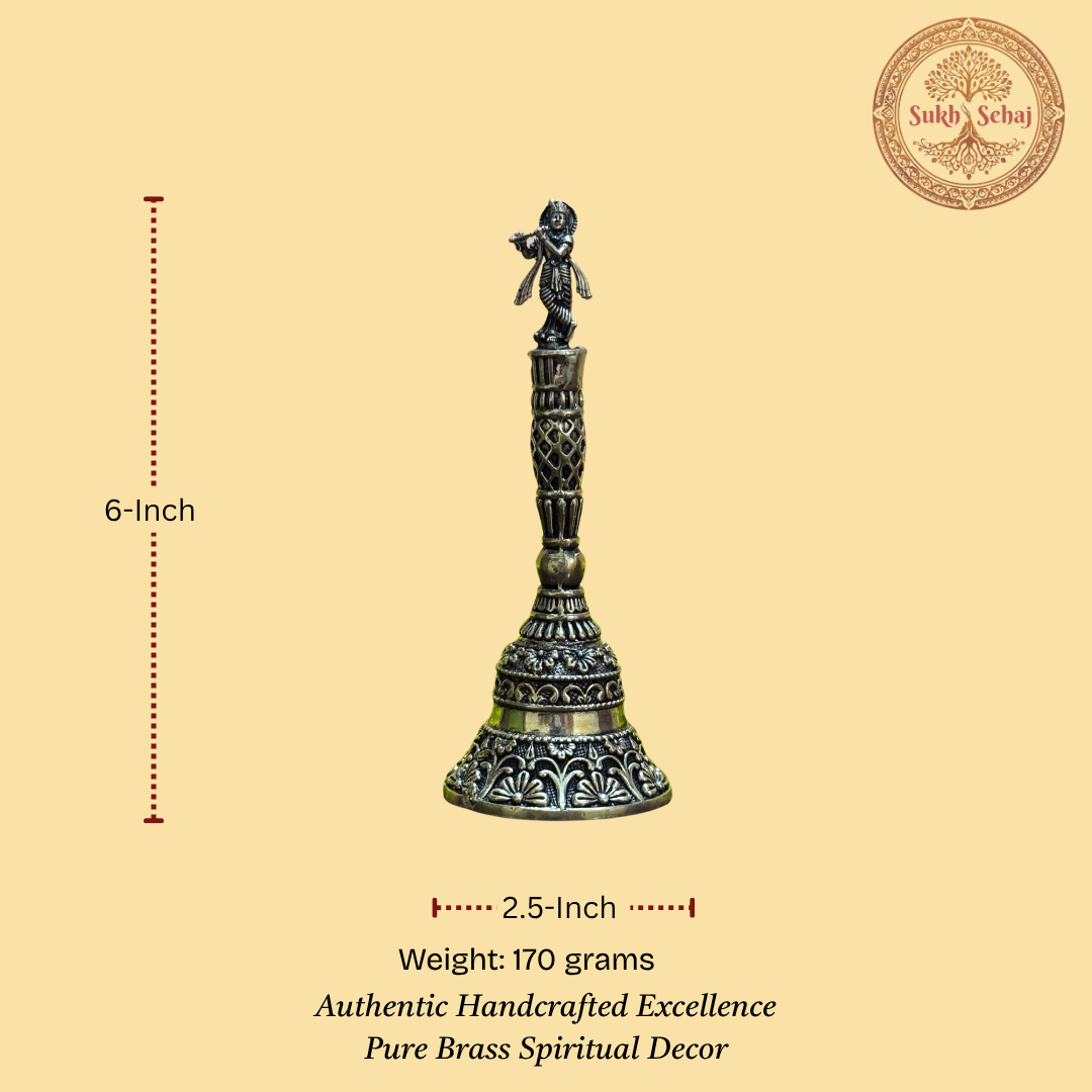 Shree Krishna Puja Ghanti | Handcrafted, Antique Finish, 6.0 Inch, for Home Temple, Decor, Pooja Ritual and Gifting - Image 5