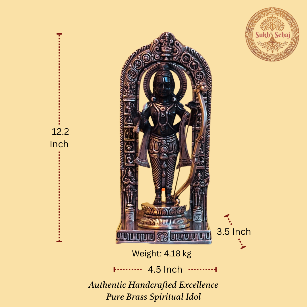 Sukh Sehaj Ayodhya Ram Lalla Brass Murti | Shree Ram Murti | Handcrafted, Antique Finish, 12.2 Inch Length, for Home Temple, Decor, Pooja Ritual and Gifting - Image 5