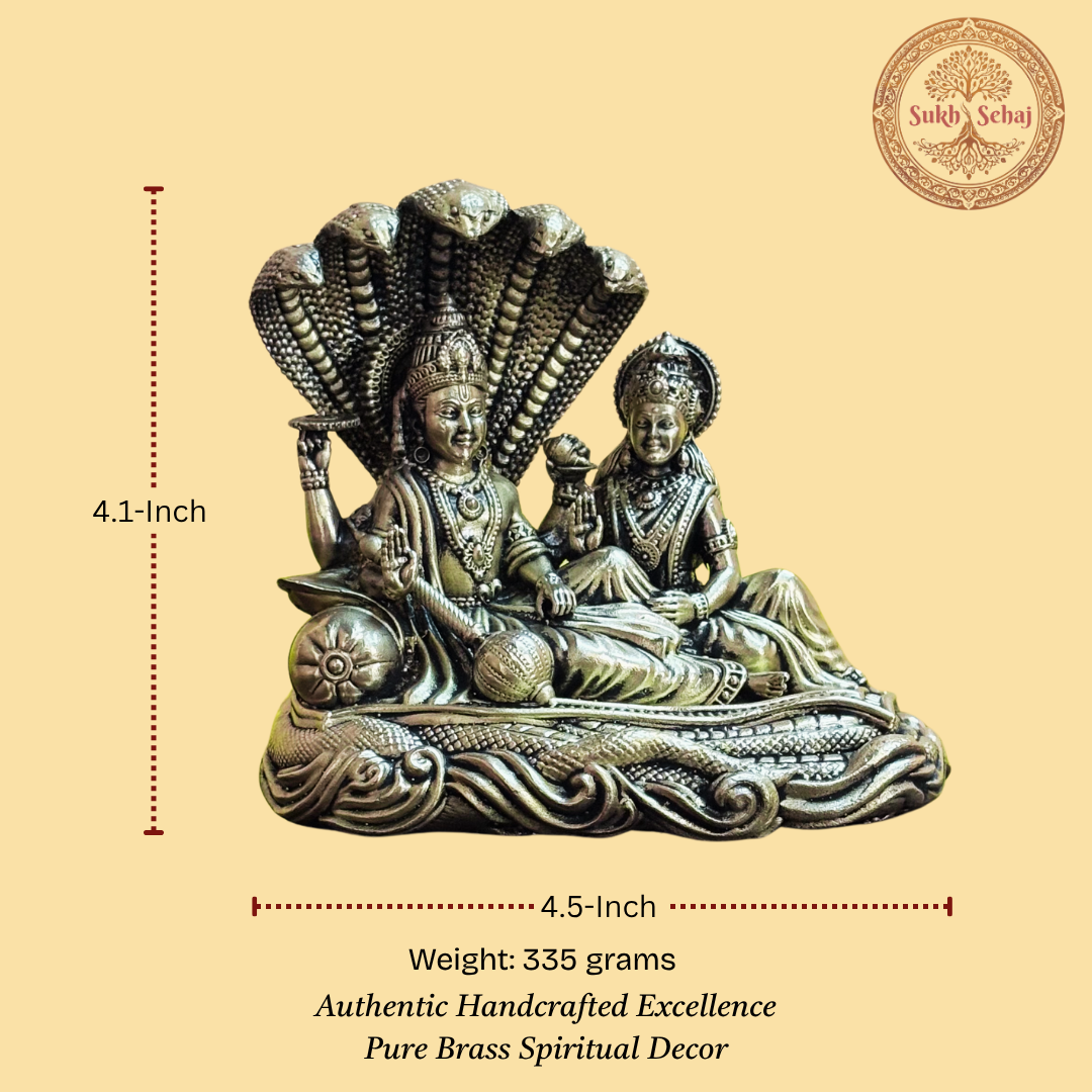 Shree Lakshmi Narayan Murti | Brass Murti | Handcrafted, Antique Finish, 4.5 Inch Length, for Home Temple, Decor, Pooja Ritual and Gifting - Image 5
