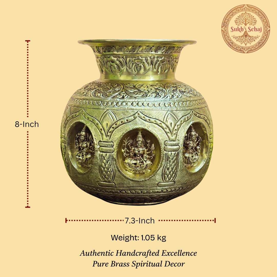 Ashtalakshmi Kalash, Brass, Handcrafted, Antique Yellow Finish, 8.0 Inch, Pooja Vessel for Home Decor, Pooja Ritual and Gifting - Image 5
