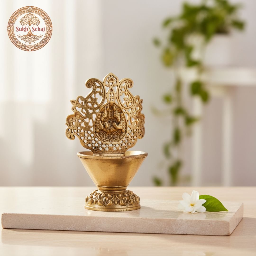 Gajalakshmi Diya, Laxmi Deepak, Brass, Handcrafted, Antique Finish, 4.0 Inch, Oil Lamp Home Temple, Decor, Pooja Ritual and Gifting - Image 3