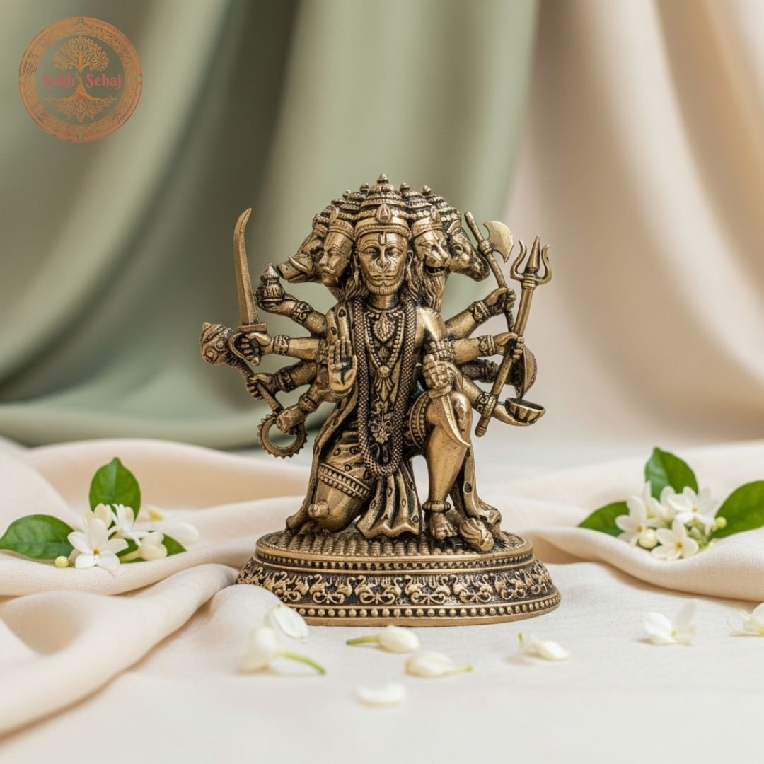 Pachmukhi Hanuman Murti | Brass Murti | Handcrafted, Antique Finish, 5.0 Inch Length, for Home Temple, Decor, Pooja Ritual and Gifting - Image 4