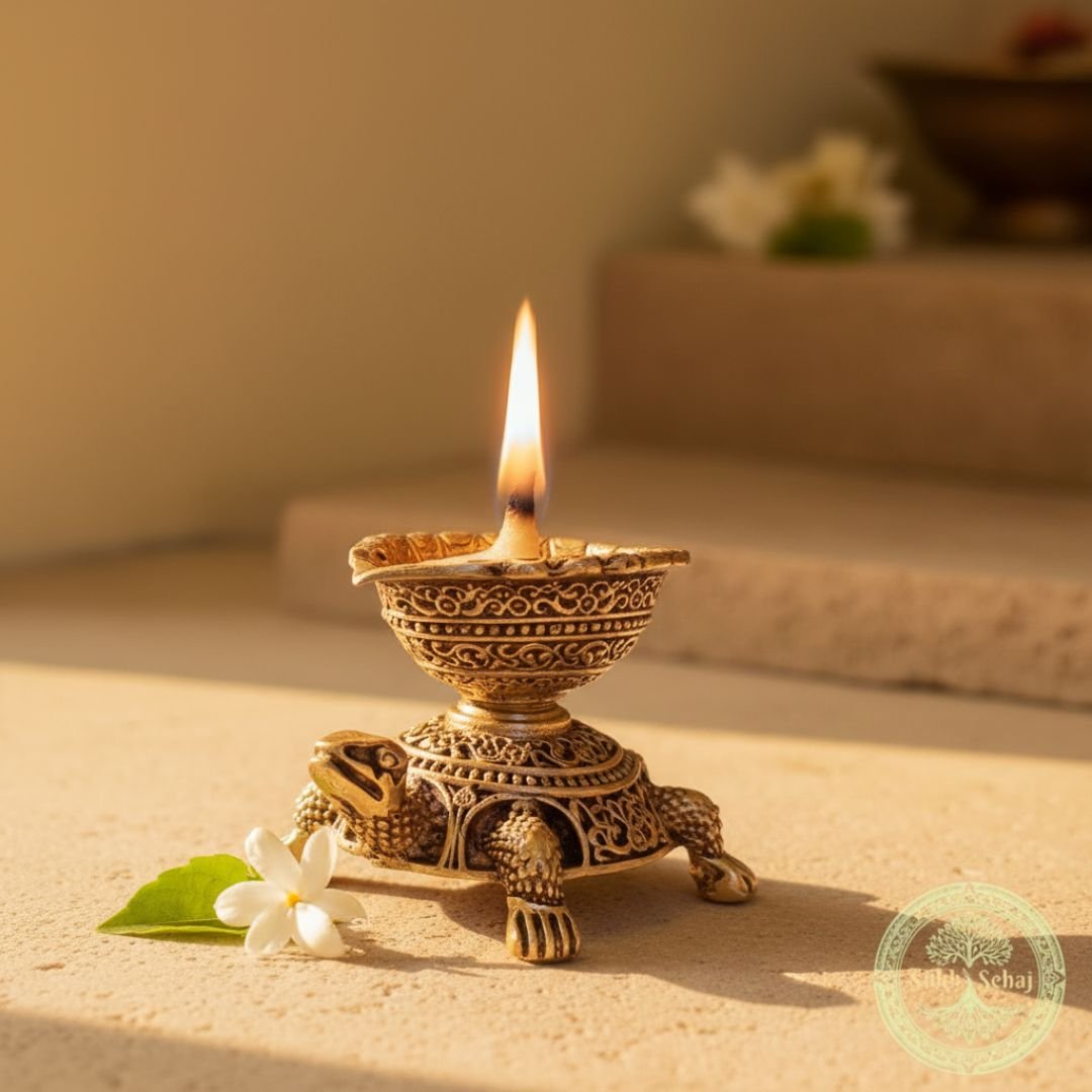 Kurma Diya/Tortoise Diya, Deepak, Brass, Handcrafted, Antique Yellow Finish, 2.5 Inch, Tortoise Oil Lamp Home Decor, Pooja Ritual and Gifting - Image 3