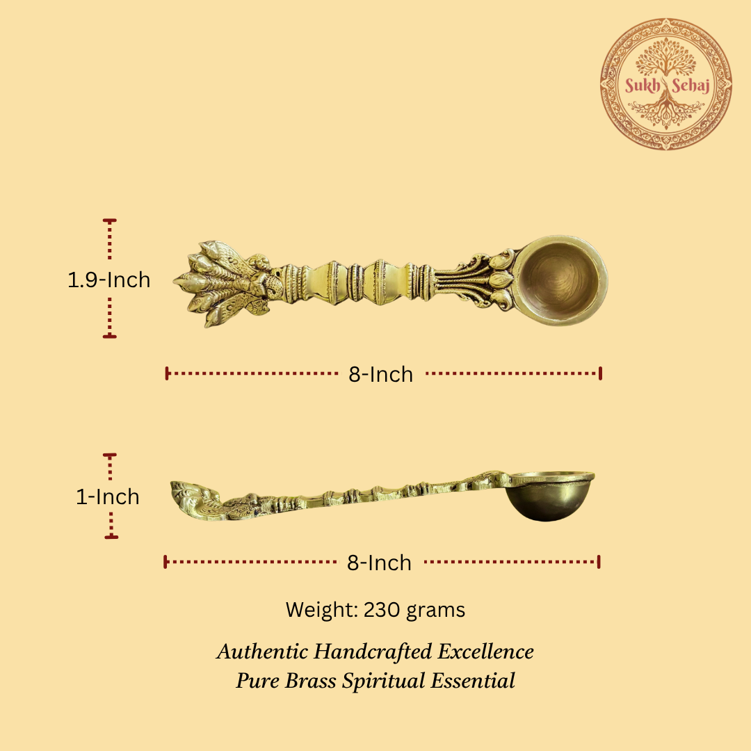 Sheshnaag Brass Achmani (Puja Spoon) | Palli | Handcrafted, Antique Yellow Finish, 8.0 Inch Length, for Home Temple, Decor, Pooja Ritual and Gifting - Image 5