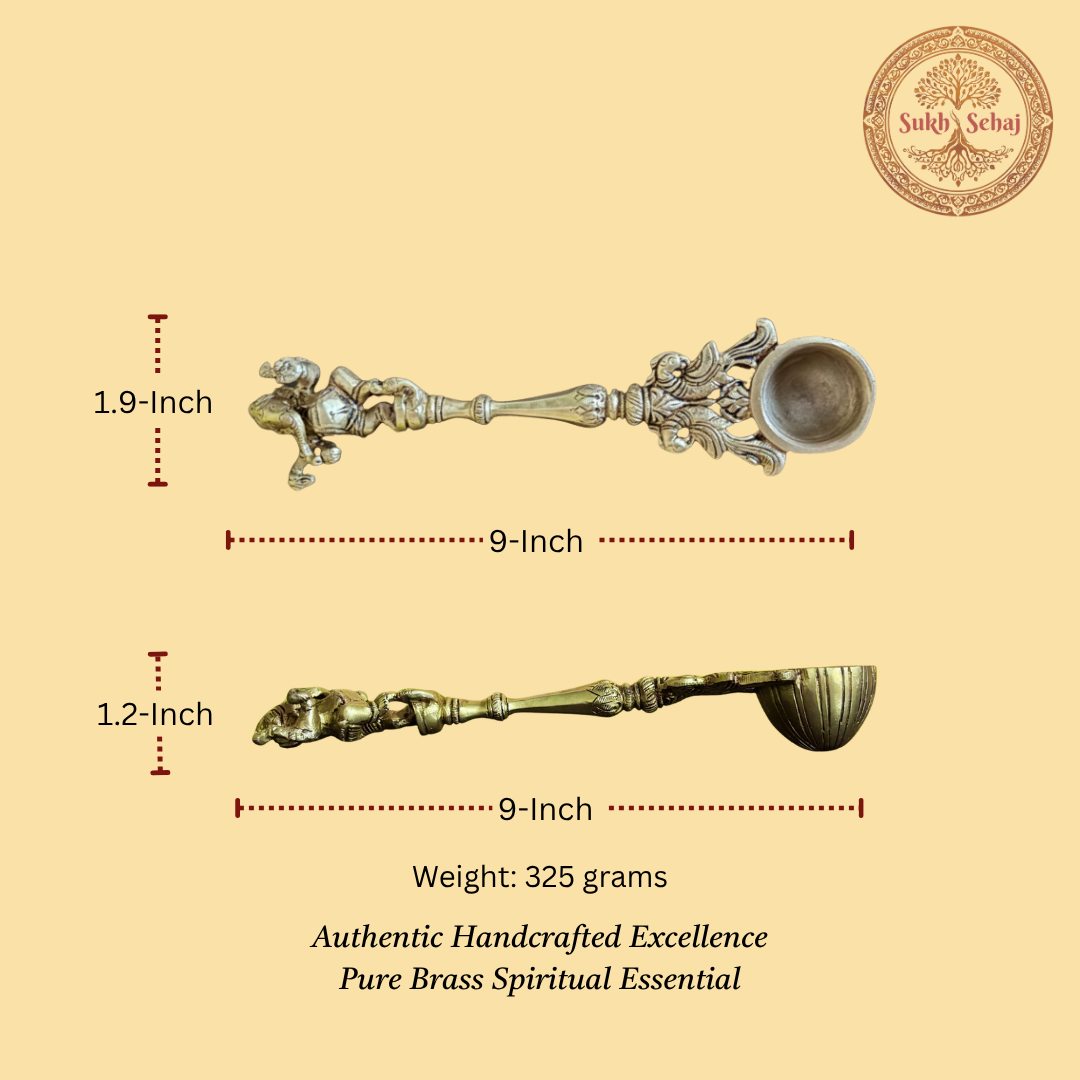 Shree Ganesh Achmani (Puja Spoon) | Palli | Handcrafted, Antique Yellow Finish, 8.0 Inch Length, for Home Temple, Decor, Pooja Ritual and Gifting - Image 5