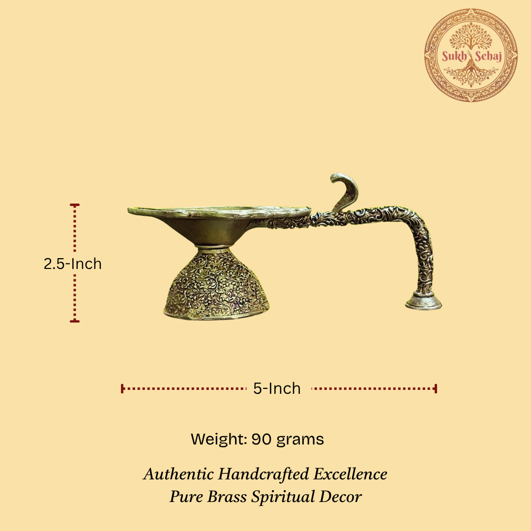 Aarti Diya, Deepak, Brass, Handcrafted, Antique Yellow Finish, 5.0 Inch, Oil Lamp Home Temple, Decor, Pooja Ritual and Gifting - Image 5