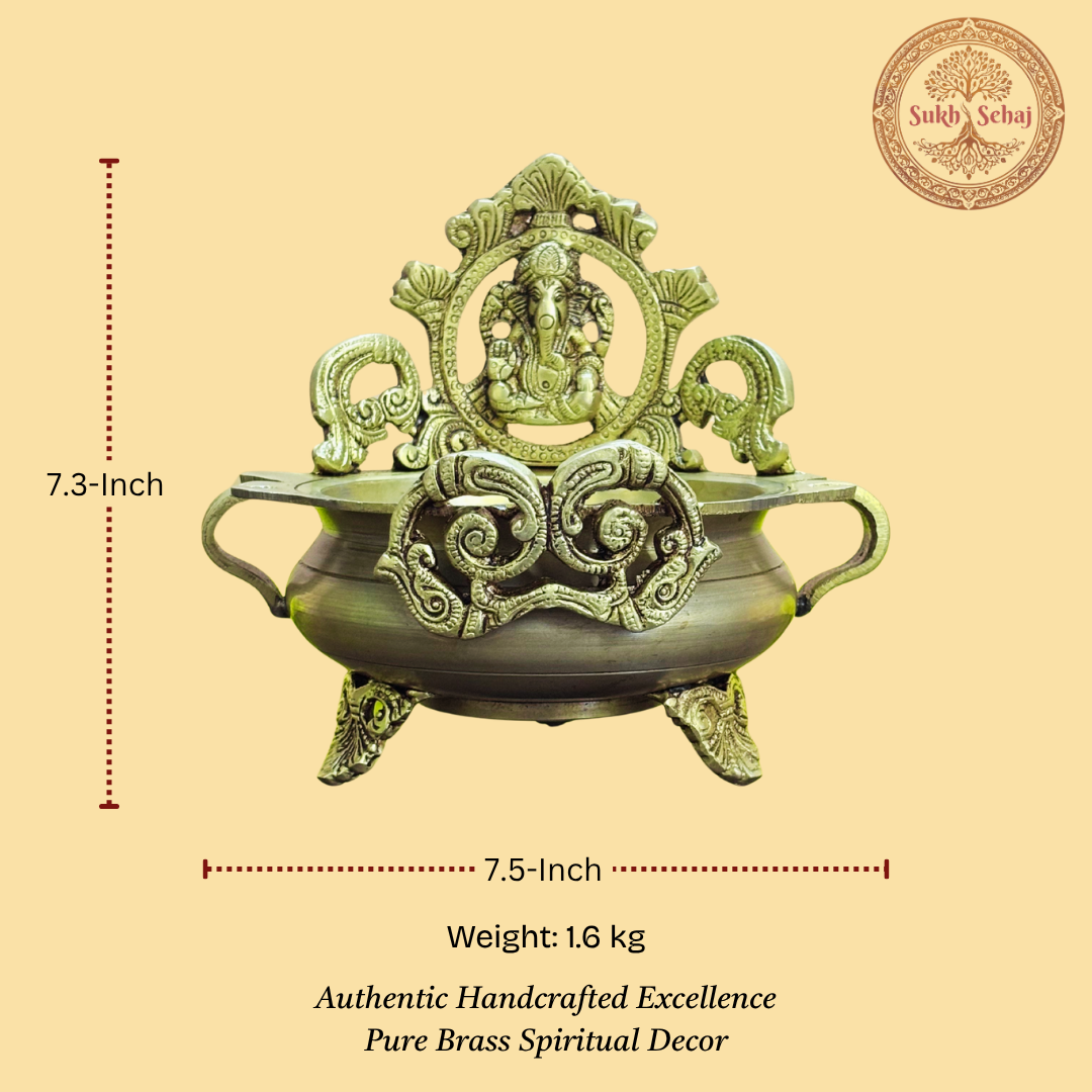 Shree Ganesha Brass Urli | Brass Urli | Decor Vessel | Handcrafted, Antique Yellow Finish, 7.5 Inch, for Home Temple, Decor, Pooja Ritual and Gifting - Image 4