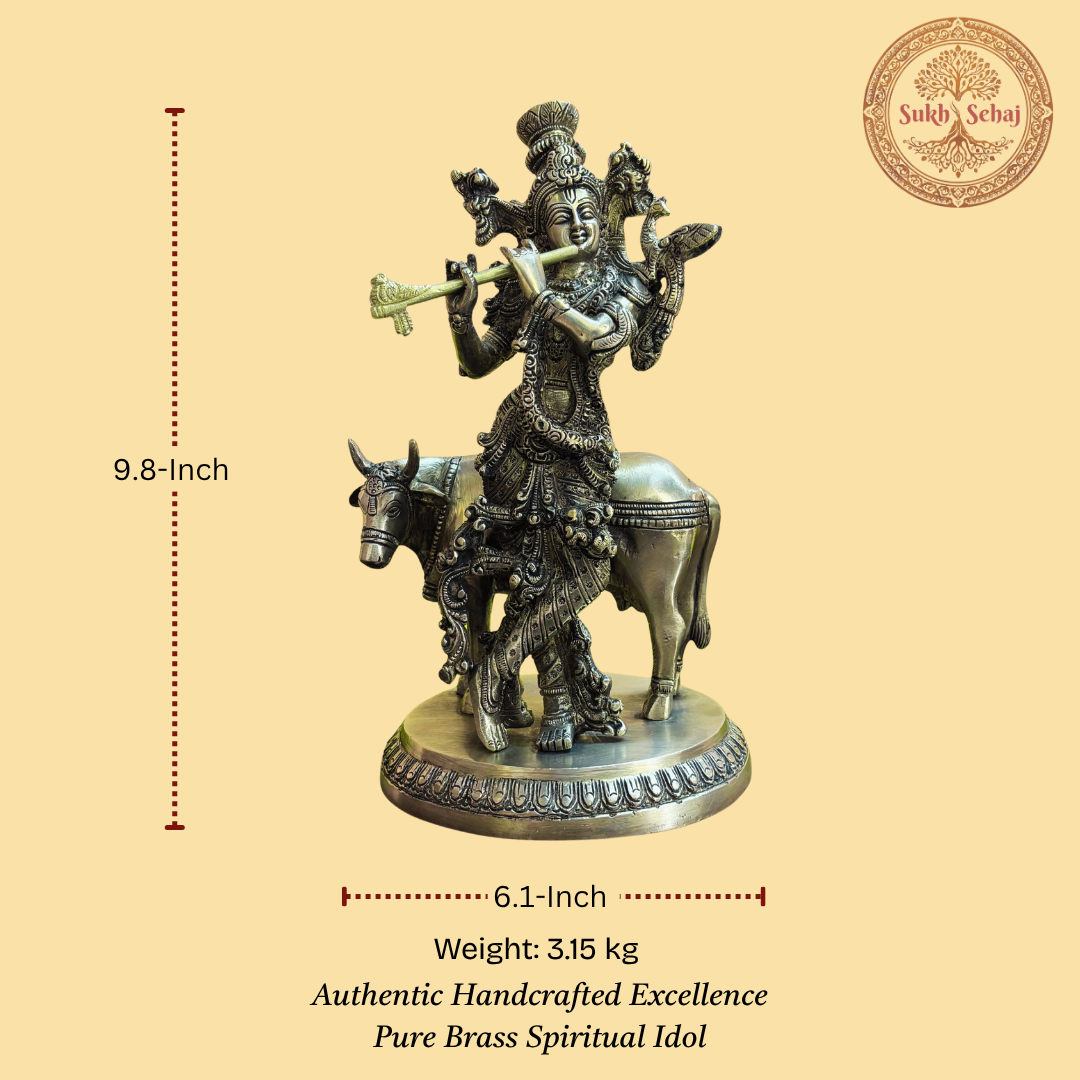 Dhenu Gopal (Shree Krishna) Murti | Brass Murti | Handcrafted, Antique Black Finish, 9.8 Inch, for Home Temple, Decor, Pooja Ritual and Gifting - Image 5