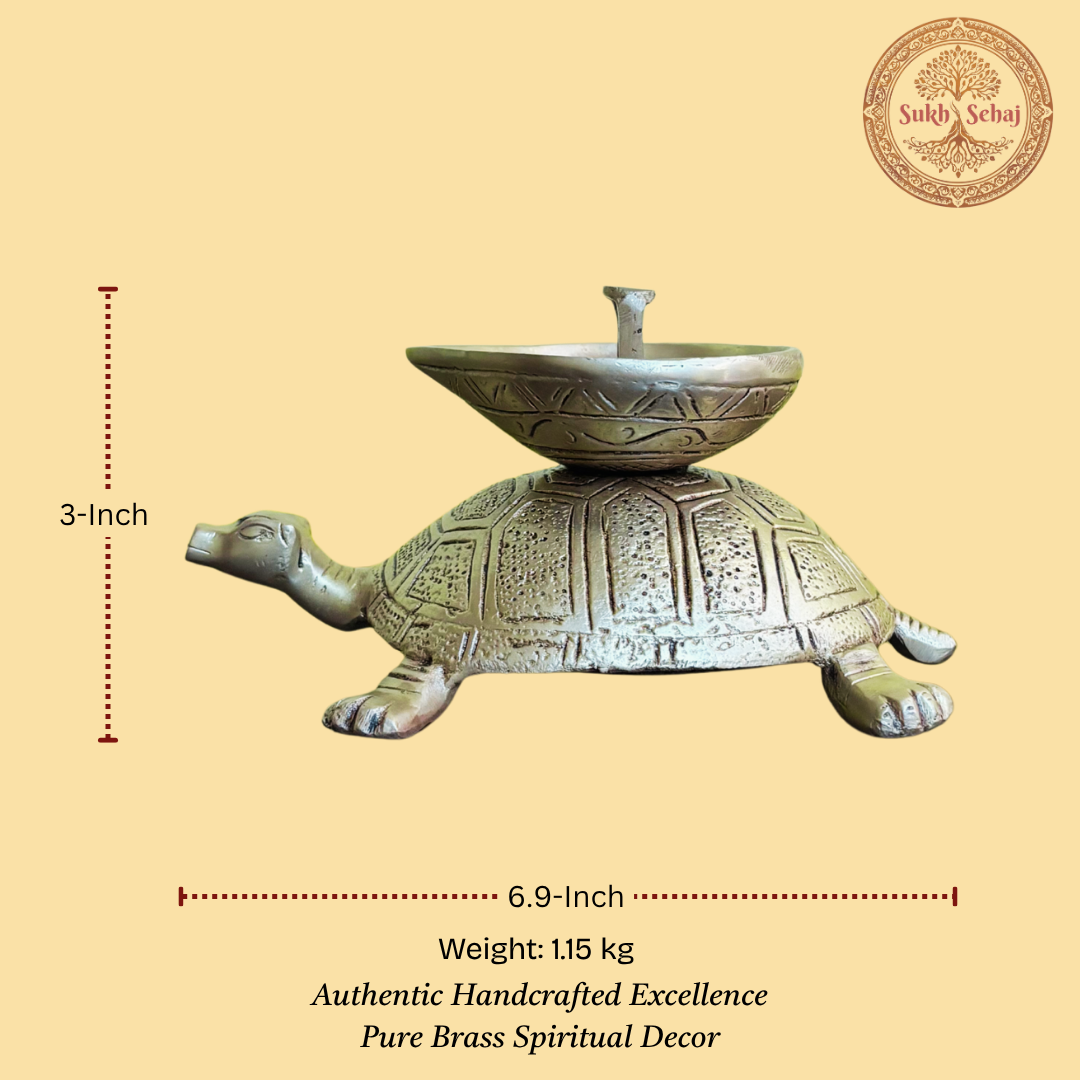 Kubera Kurma Diya | Tortoise Lamp, Deepak, Brass, Handcrafted, Antique Yellow Finish, 6.9 Inch Height, Oil Lamp Home Temple, Decor, Pooja Ritual and Gifting (Antique Yellow Finish) - Image 5