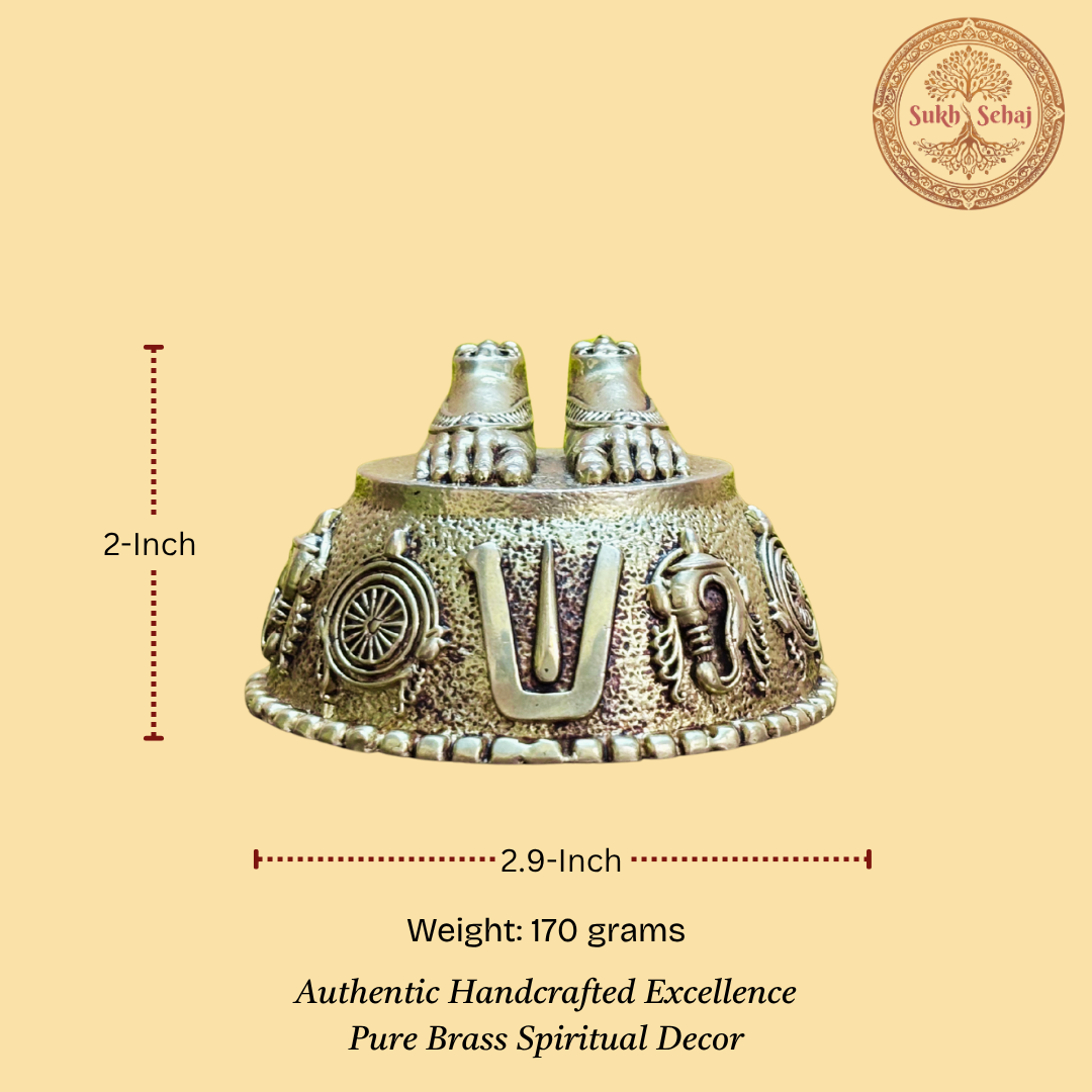 Shree Tirupati Balaji Padam | Lord Vishnu Charan Paduka | Handcrafted, Antique Yellow Finish, 2.9 Inch, for Home Temple, Decor, Pooja Ritual and Gifting - Image 4