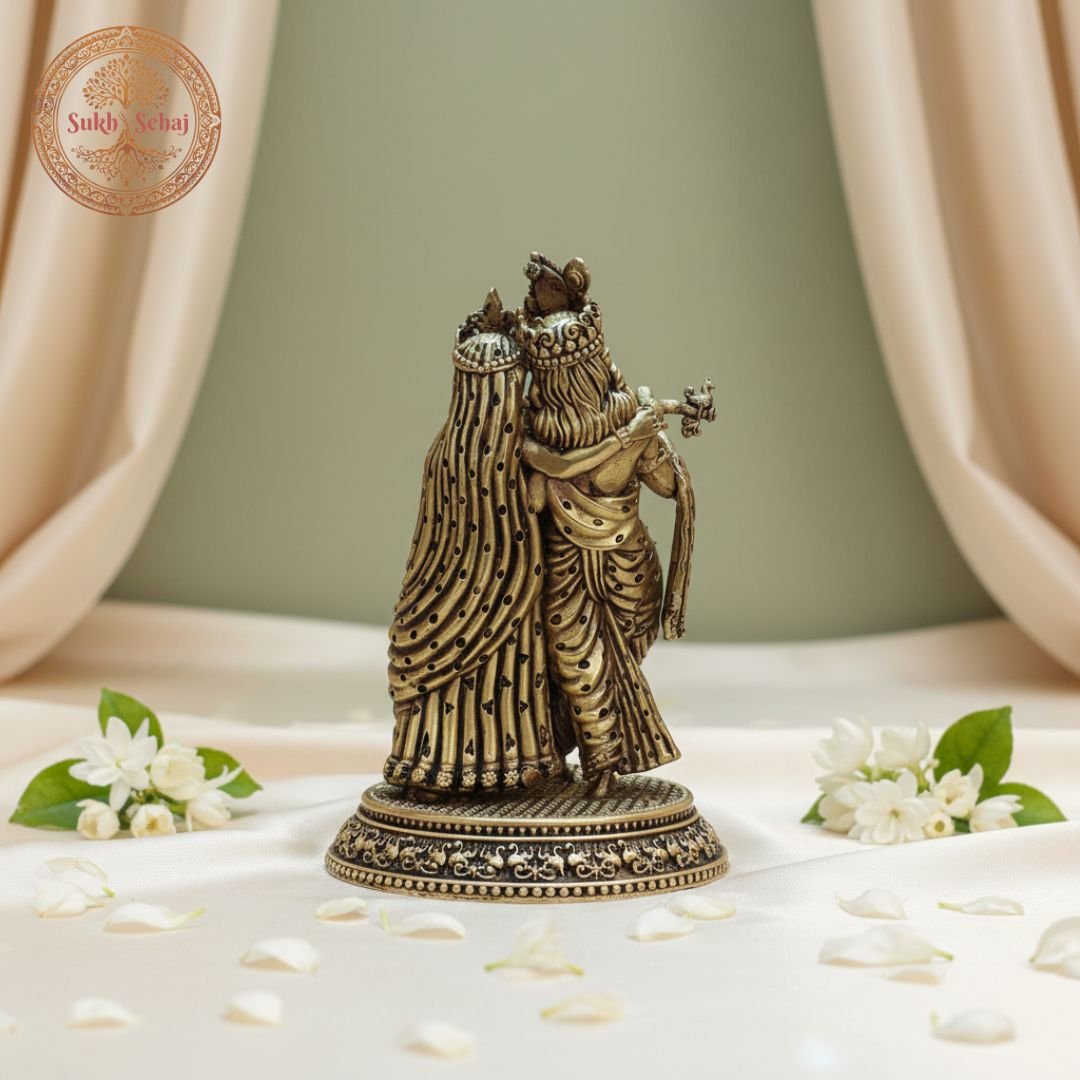 Shree Radha Krishna Murti | Brass Murti | Handcrafted, Antique Yellow Finish, 5.8 Inch Length, for Home Temple, Decor, Pooja Ritual and Gifting - Image 3