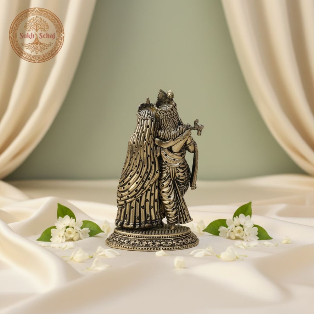 Shree Radha Krishna Murti | Brass Murti | Handcrafted, Antique Black Finish, for Home Temple, Decor, Pooja Ritual and Gifting - Image 3