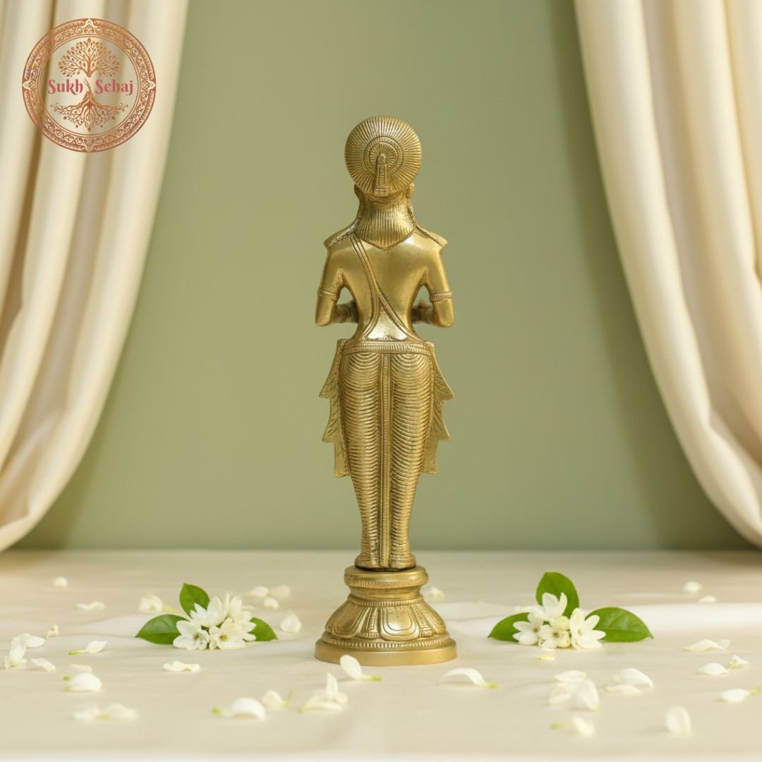 Deeplakshmi Brass Murti, Handcrafted, Antique Yellow Finish, 14.0 Inch, for Home Temple, Decor, Pooja Ritual and Gifting - Image 2
