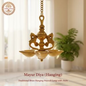 Mayur Diya (Hanging)/Peacock Diya Hanging, Deepak, Brass, Handcrafted, Antique Finish, 12 Inch, Oil Lamp Home Temple, Decor, Pooja Ritual and Gifting