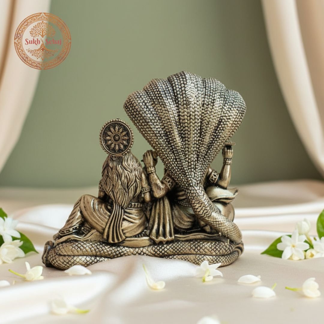 Shree Lakshmi Narayan Murti | Brass Murti | Handcrafted, Antique Finish, 4.5 Inch Length, for Home Temple, Decor, Pooja Ritual and Gifting - Image 2