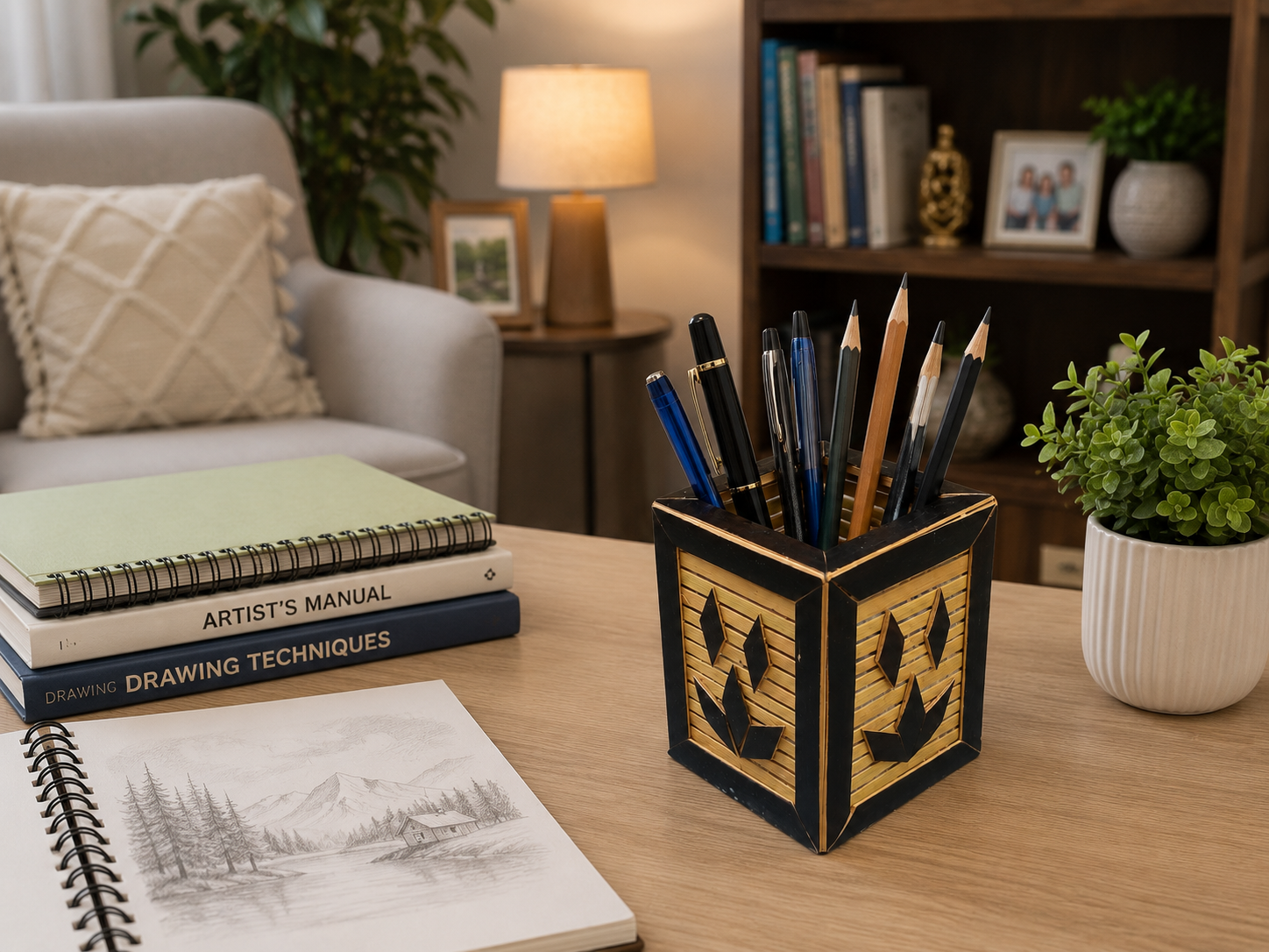 Bamboo Wood Pen Pencil Holder (Pack of 1) Eco-Friendly Bamboo Pen Stand for Office & Home | Pen Stand for Study Table | Handmade Pen Stand ( 10 cm x 7.5 cm) - Image 5