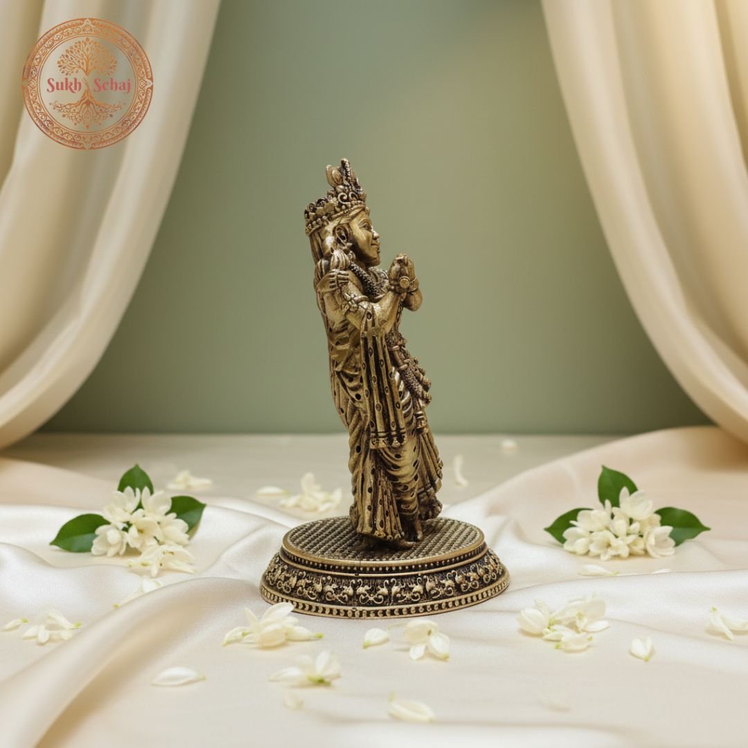 Shree Radha Krishna Murti | Brass Murti | Handcrafted, Antique Yellow Finish, 5.8 Inch Length, for Home Temple, Decor, Pooja Ritual and Gifting - Image 4