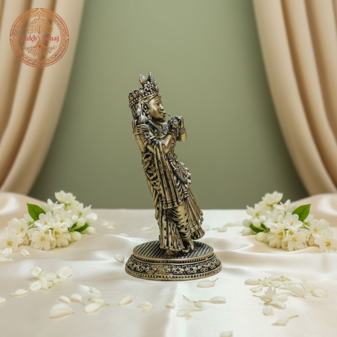 Shree Radha Krishna Murti | Brass Murti | Handcrafted, Antique Black Finish, for Home Temple, Decor, Pooja Ritual and Gifting - Image 4