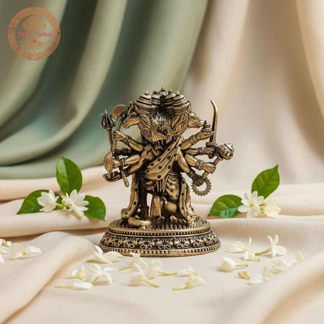 Pachmukhi Hanuman Murti | Brass Murti | Handcrafted, Antique Finish, 5.0 Inch Length, for Home Temple, Decor, Pooja Ritual and Gifting - Image 2