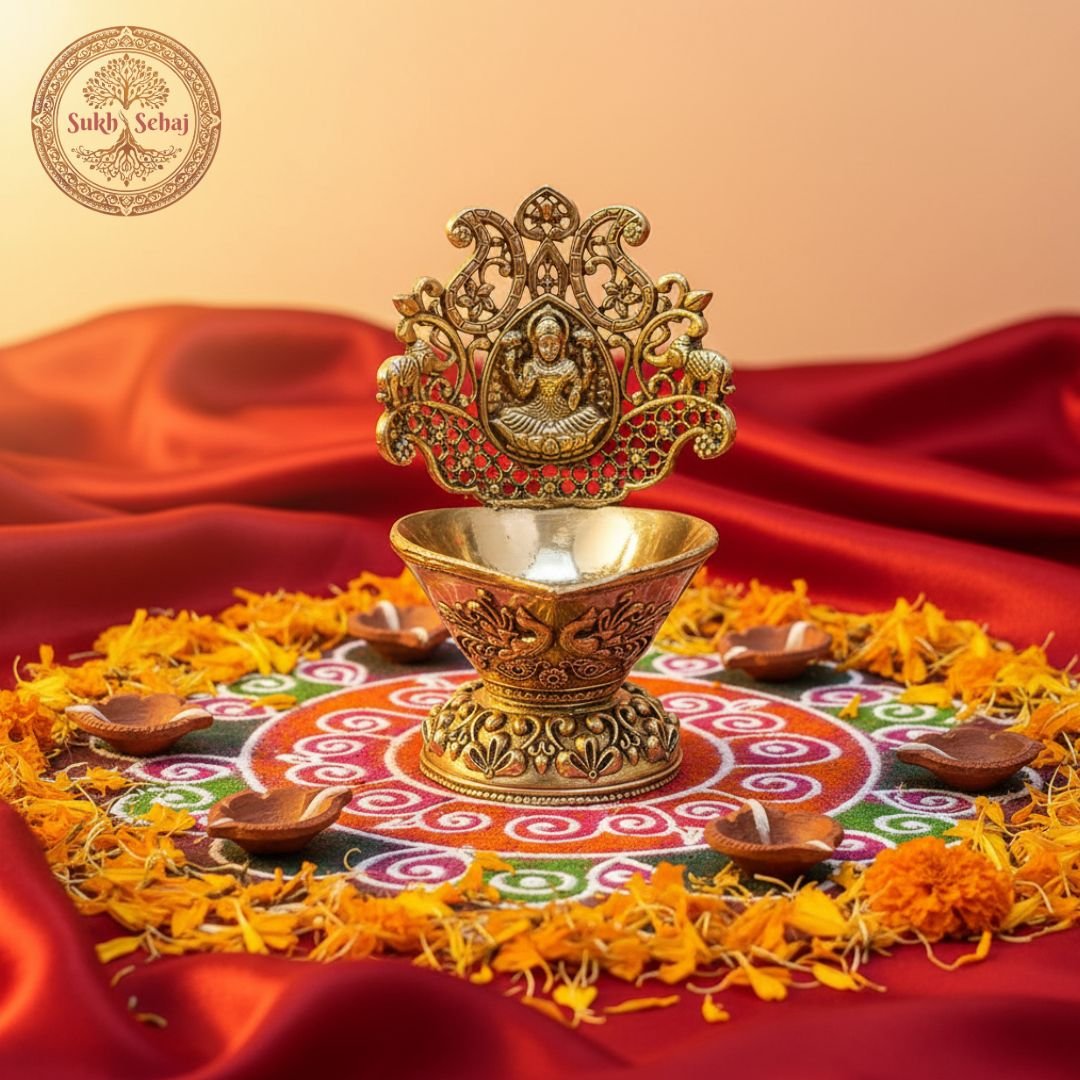 Gajalakshmi Diya, Laxmi Deepak, Brass, Handcrafted, Antique Finish, 4.0 Inch, Oil Lamp Home Temple, Decor, Pooja Ritual and Gifting - Image 4