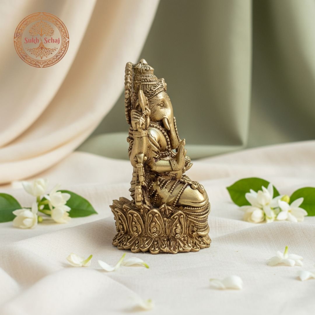 Shree Ganesha Murti | Ganapati Idol | Brass Murti | Handcrafted, Antique Yellow Finish, 3.0 Inch, for Home Temple, Decor, Pooja Ritual and Gifting - Image 3