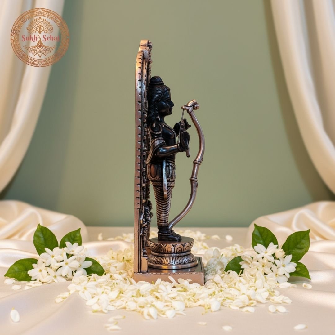 Sukh Sehaj Ayodhya Ram Lalla Brass Murti | Shree Ram Murti | Handcrafted, Antique Finish, 12.2 Inch Length, for Home Temple, Decor, Pooja Ritual and Gifting - Image 3