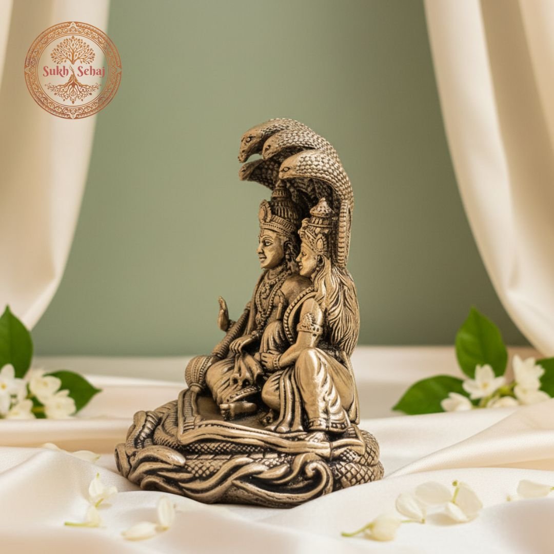 Shree Lakshmi Narayan Murti | Brass Murti | Handcrafted, Antique Finish, 4.5 Inch Length, for Home Temple, Decor, Pooja Ritual and Gifting - Image 3