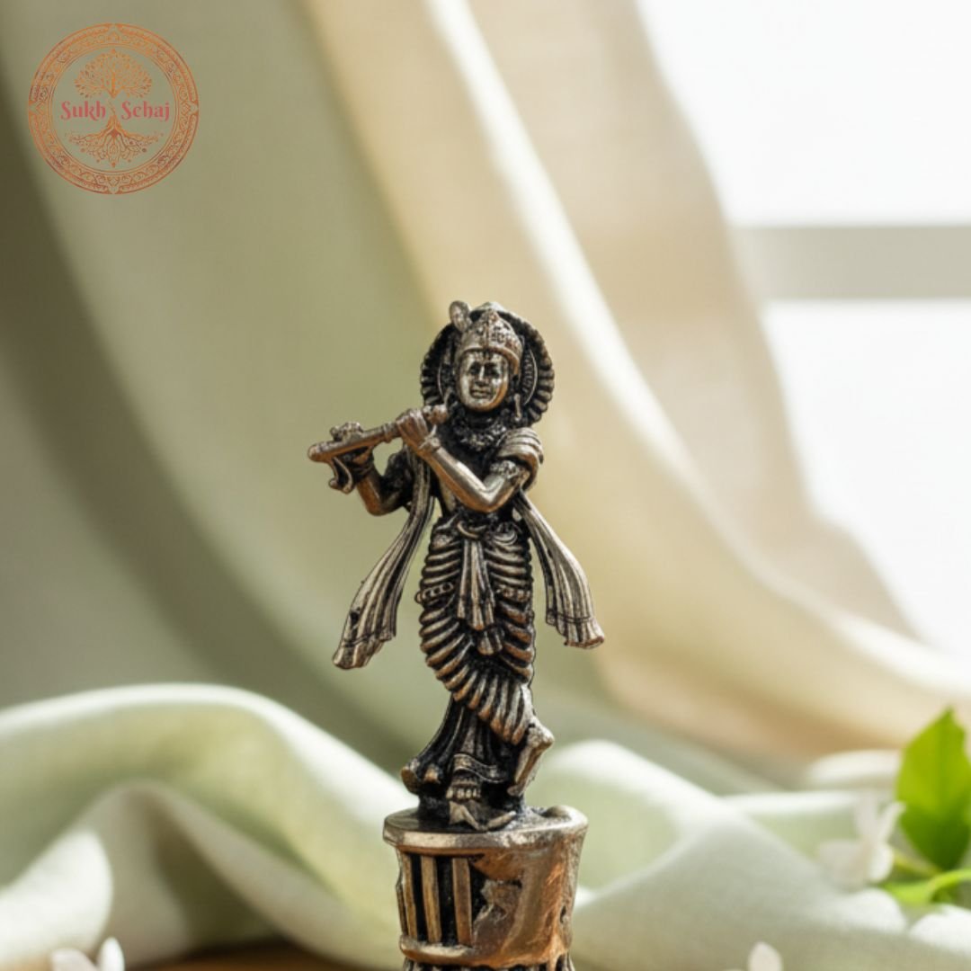 Shree Krishna Puja Ghanti | Handcrafted, Antique Finish, 5.5 Inch, for Home Temple, Decor, Pooja Ritual and Gifting - Image 2