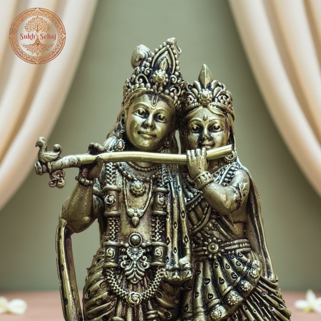Shree Radha Krishna Murti | Brass Murti | Handcrafted, Antique Yellow Finish, 5.8 Inch Length, for Home Temple, Decor, Pooja Ritual and Gifting - Image 2