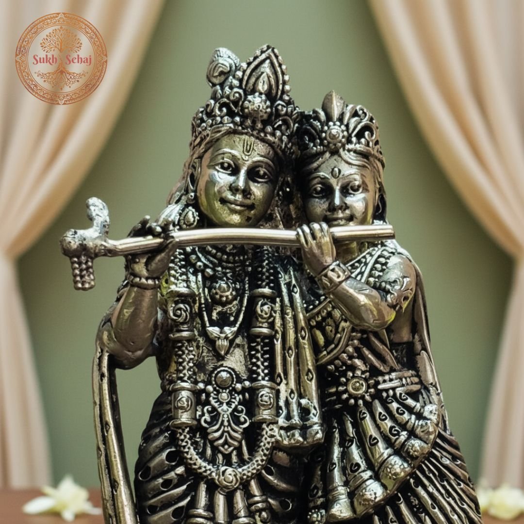 Shree Radha Krishna Murti | Brass Murti | Handcrafted, Antique Black Finish, for Home Temple, Decor, Pooja Ritual and Gifting - Image 2