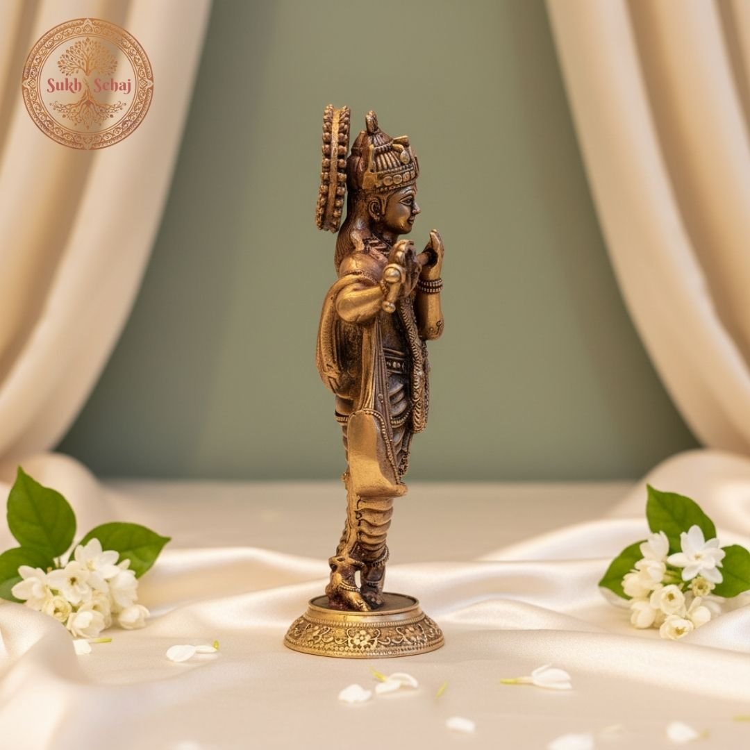 Shree Krishna Murti | Brass Murti | Handcrafted, Antique Yellow Finish, 5.1 Inch, for Home Temple, Decor, Pooja Ritual and Gifting - Image 3