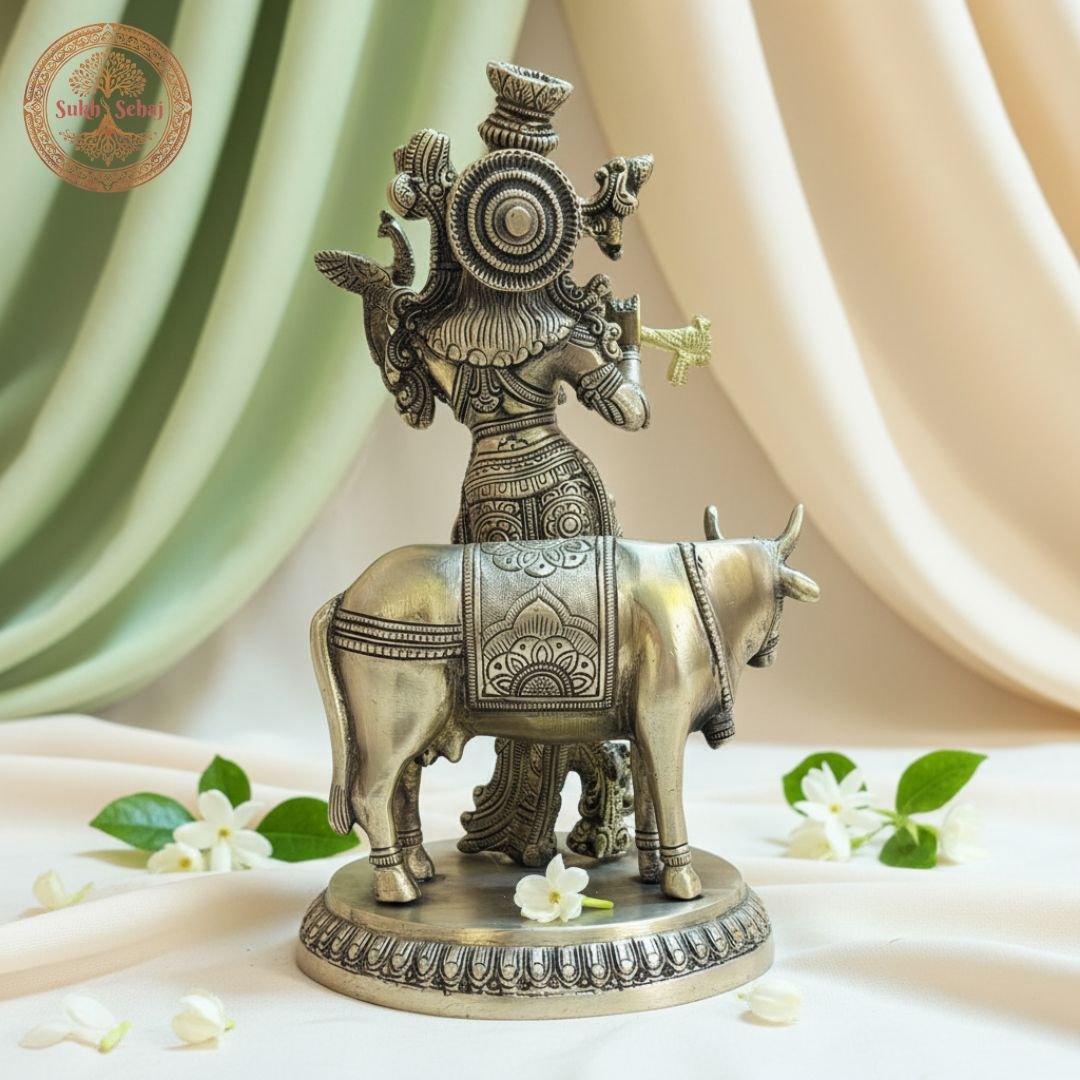 Dhenu Gopal (Shree Krishna) Murti | Brass Murti | Handcrafted, Antique Black Finish, 9.8 Inch, for Home Temple, Decor, Pooja Ritual and Gifting - Image 3