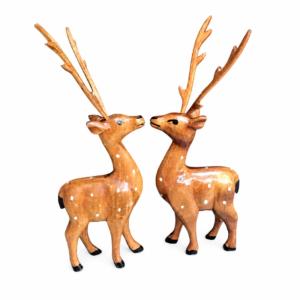 Set of 2 Premium Wooden Made Handcrafted Wooden Deer Pair Showpiece Set |Traditional Home Decor Figurines | Premium Wooden Handicraft for Living Room, Office & Gift | Tabletop Home Decor for Living Room and Gifting ( 28 cm x 9 cm x 4 cm)