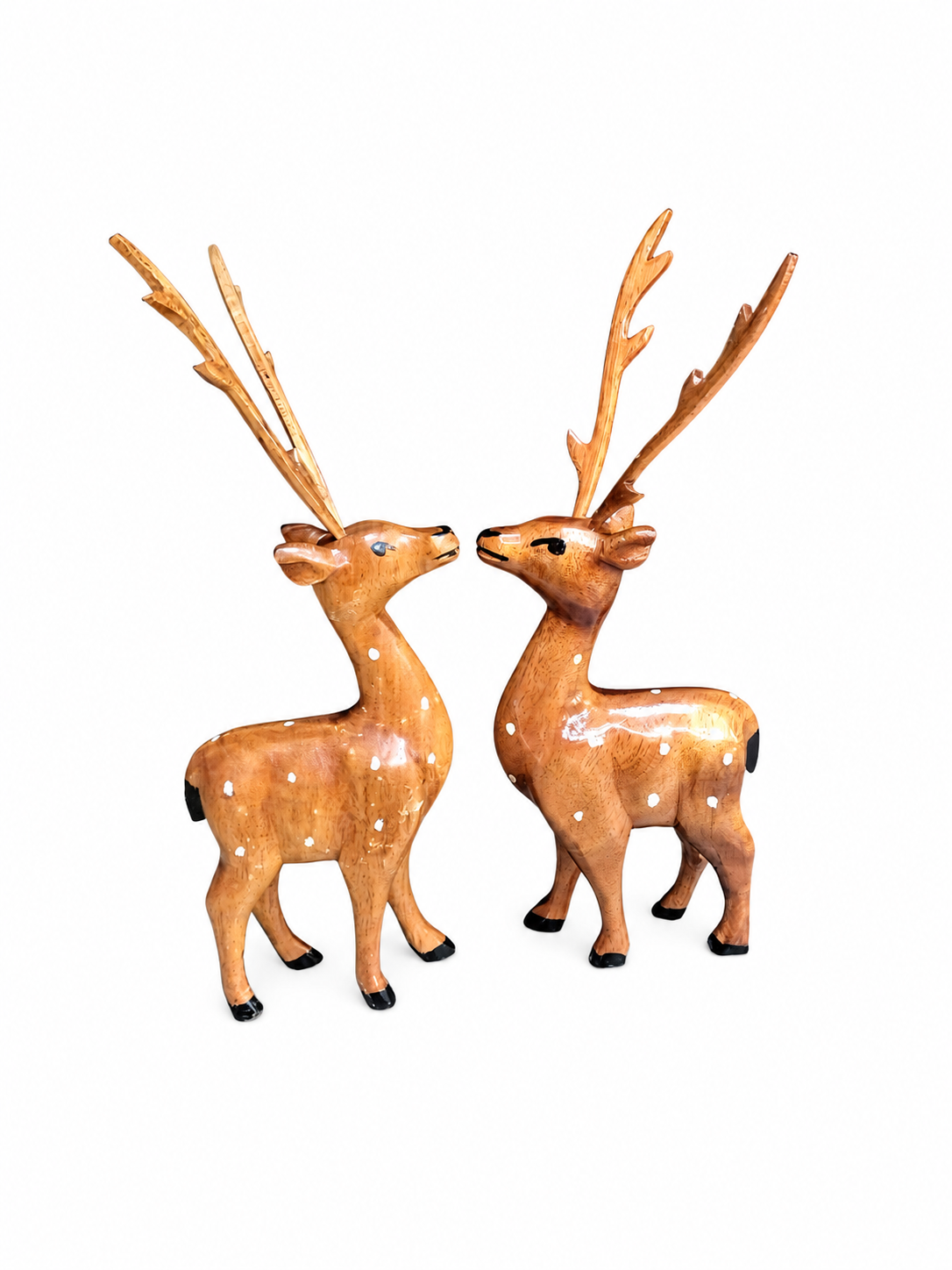 Set of 2 Premium Wooden Made Handcrafted Wooden Deer Pair Showpiece Set |Traditional Home Decor Figurines | Premium Wooden Handicraft for Living Room, Office & Gift | Tabletop Home Decor for Living Room and Gifting ( 28 cm x 9 cm x 4 cm)