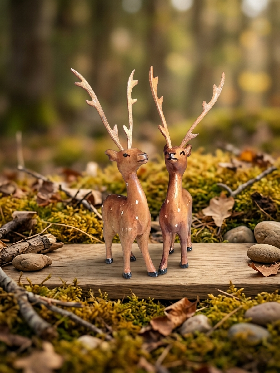 Set of 2 Premium Wooden Made Handcrafted Wooden Deer Pair Showpiece Set |Traditional Home Decor Figurines | Premium Wooden Handicraft for Living Room, Office & Gift | Tabletop Home Decor for Living Room and Gifting ( 28 cm x 9 cm x 4 cm) - Image 3