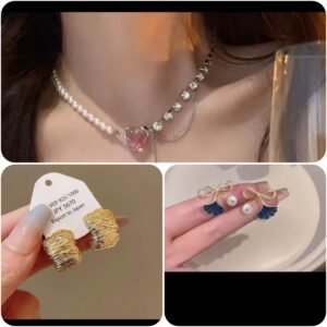 Primium quality peral dimond with silver heart pedent necklace and earrings combo
