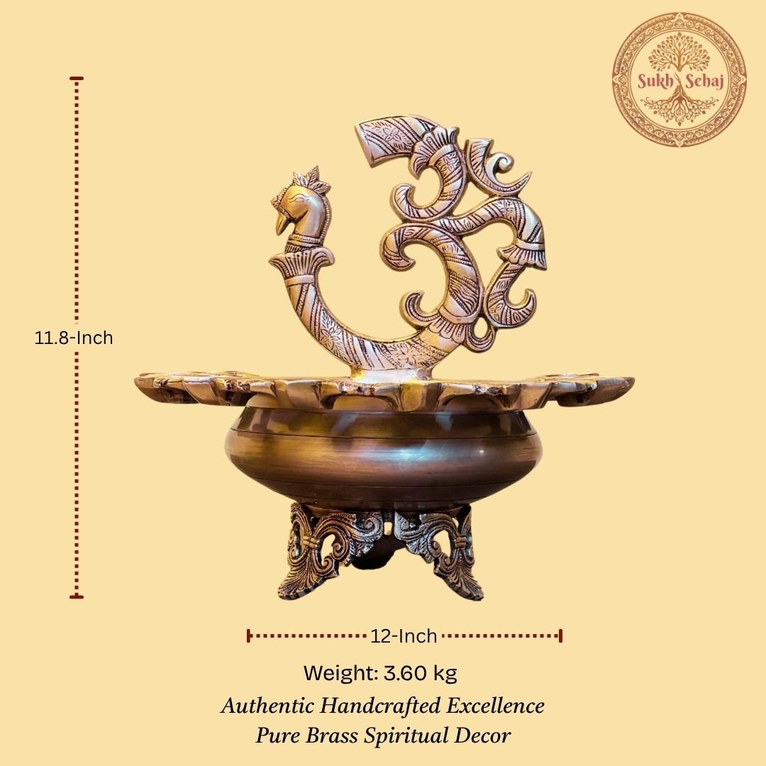 Mayur Om Urli | Brass Urli | Decor Vessel | Handcrafted, Antique Finish, 12.0 Inch, for Home Temple, Decor, Pooja Ritual and Gifting - Image 5