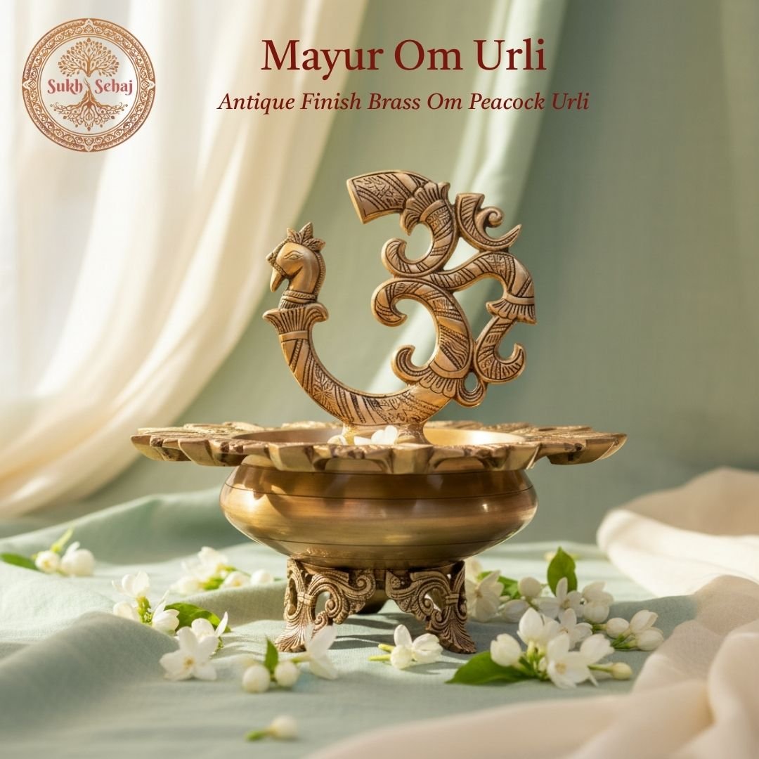 Mayur Om Urli | Brass Urli | Decor Vessel | Handcrafted, Antique Finish, 12.0 Inch, for Home Temple, Decor, Pooja Ritual and Gifting