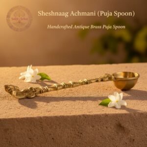 Sheshnaag Brass Achmani (Puja Spoon) | Palli | Handcrafted, Antique Yellow Finish, 8.0 Inch Length, for Home Temple, Decor, Pooja Ritual and Gifting