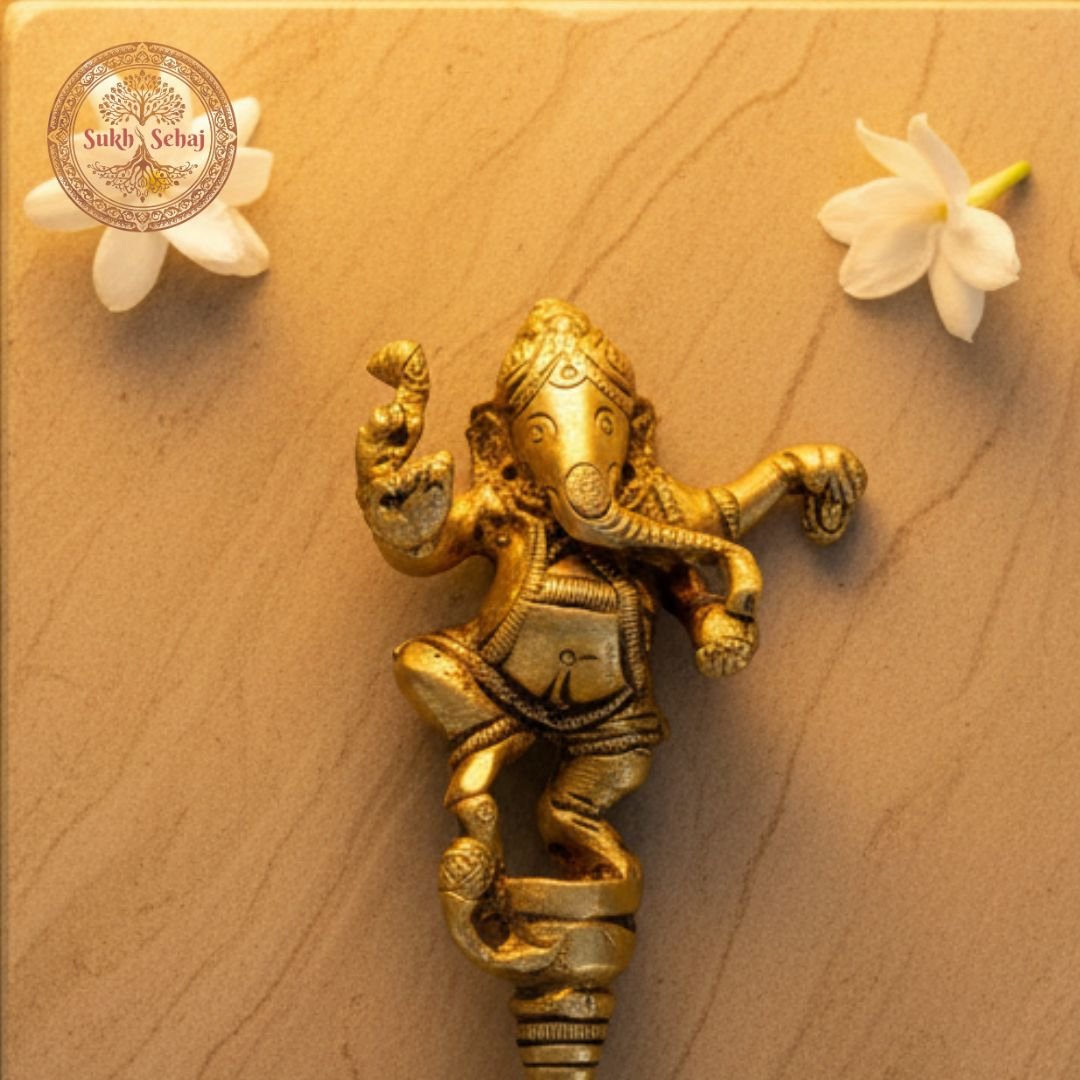 Shree Ganesh Achmani (Puja Spoon) | Palli | Handcrafted, Antique Yellow Finish, 8.0 Inch Length, for Home Temple, Decor, Pooja Ritual and Gifting - Image 3