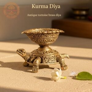 Kurma Diya/Tortoise Diya, Deepak, Brass, Handcrafted, Antique Yellow Finish, 2.5 Inch, Tortoise Oil Lamp Home Decor, Pooja Ritual and Gifting