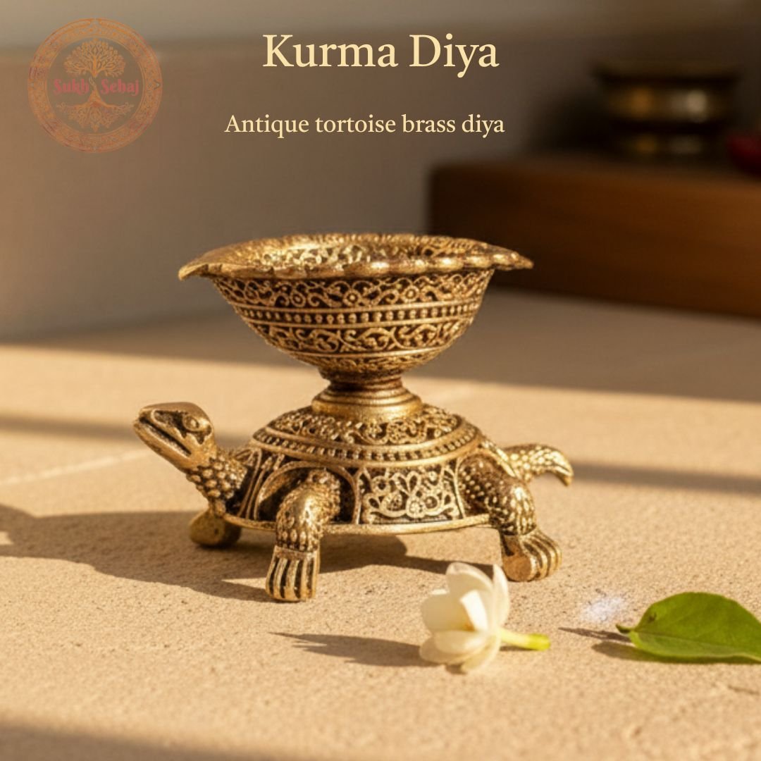 Kurma Diya/Tortoise Diya, Deepak, Brass, Handcrafted, Antique Yellow Finish, 2.5 Inch, Tortoise Oil Lamp Home Decor, Pooja Ritual and Gifting