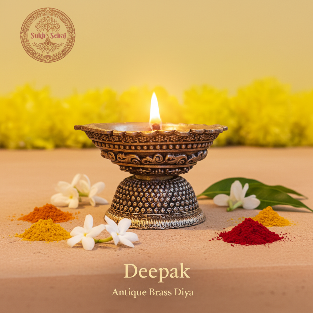 Deepak/Diya, Brass, Handcrafted, Antique Yellow Finish, 2.5 Inch, Oil Lamp Home Decor, Pooja Ritual and Gifting