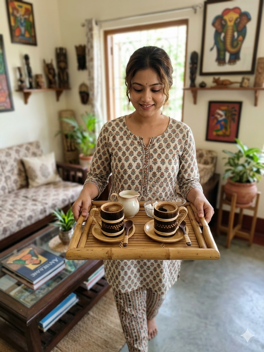 Bamboo Coffee Cup | Traditional Tea Coffee Mug | for Kitchen, Office, Home & Restaurants | Traditional Handmade |Brown Pack of 2 ( Size 9.5 cm x 5.5 cm) - Image 3