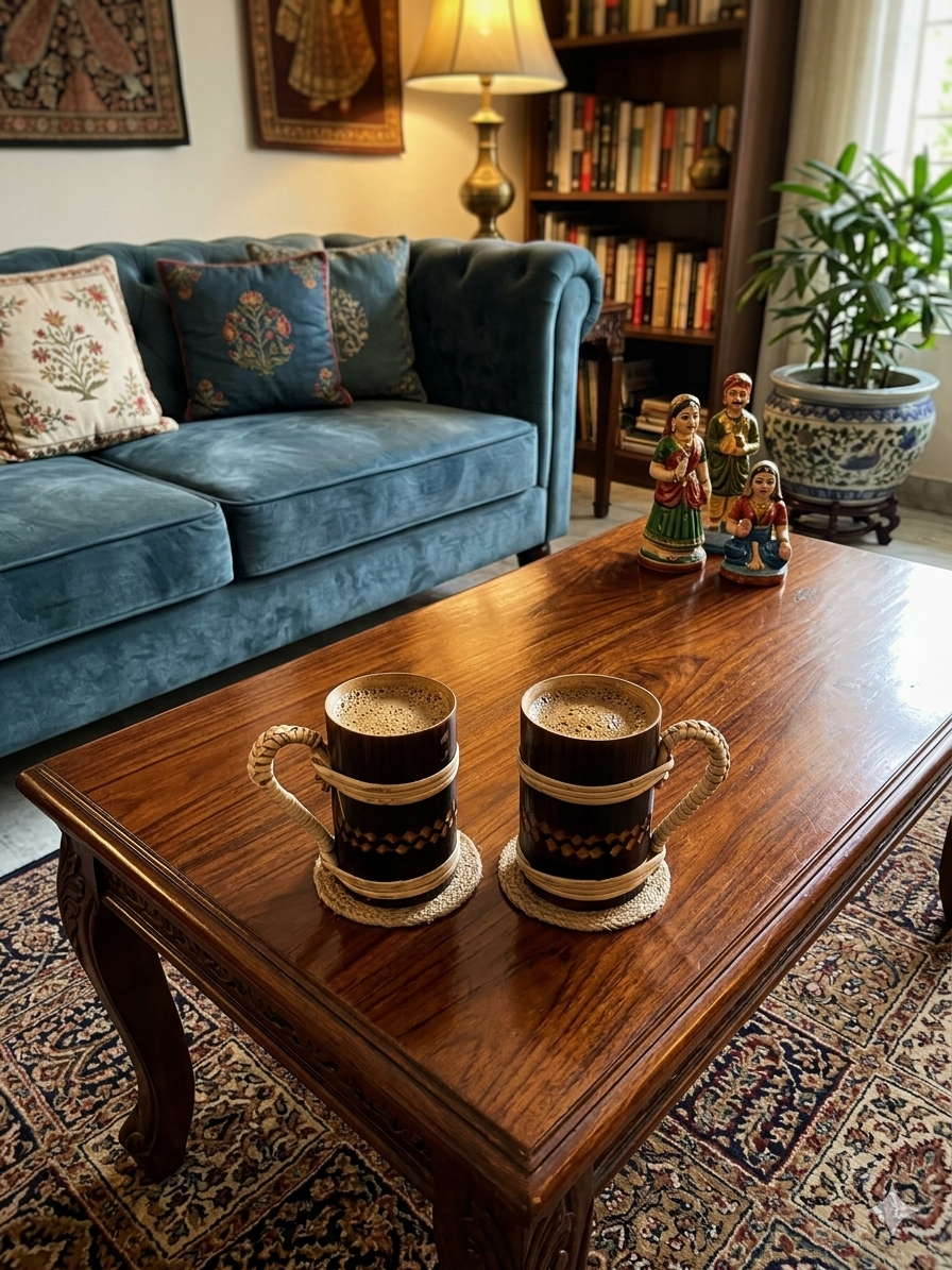 Bamboo Coffee Cup | Traditional Tea Coffee Mug | for Kitchen, Office, Home & Restaurants | Traditional Handmade |Brown Pack of 2 ( Size 9.5 cm x 5.5 cm) - Image 2